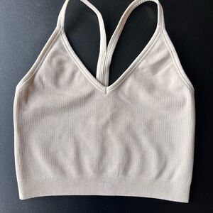 SET Active Ribbed V-Neck Bralette in Light Taupe